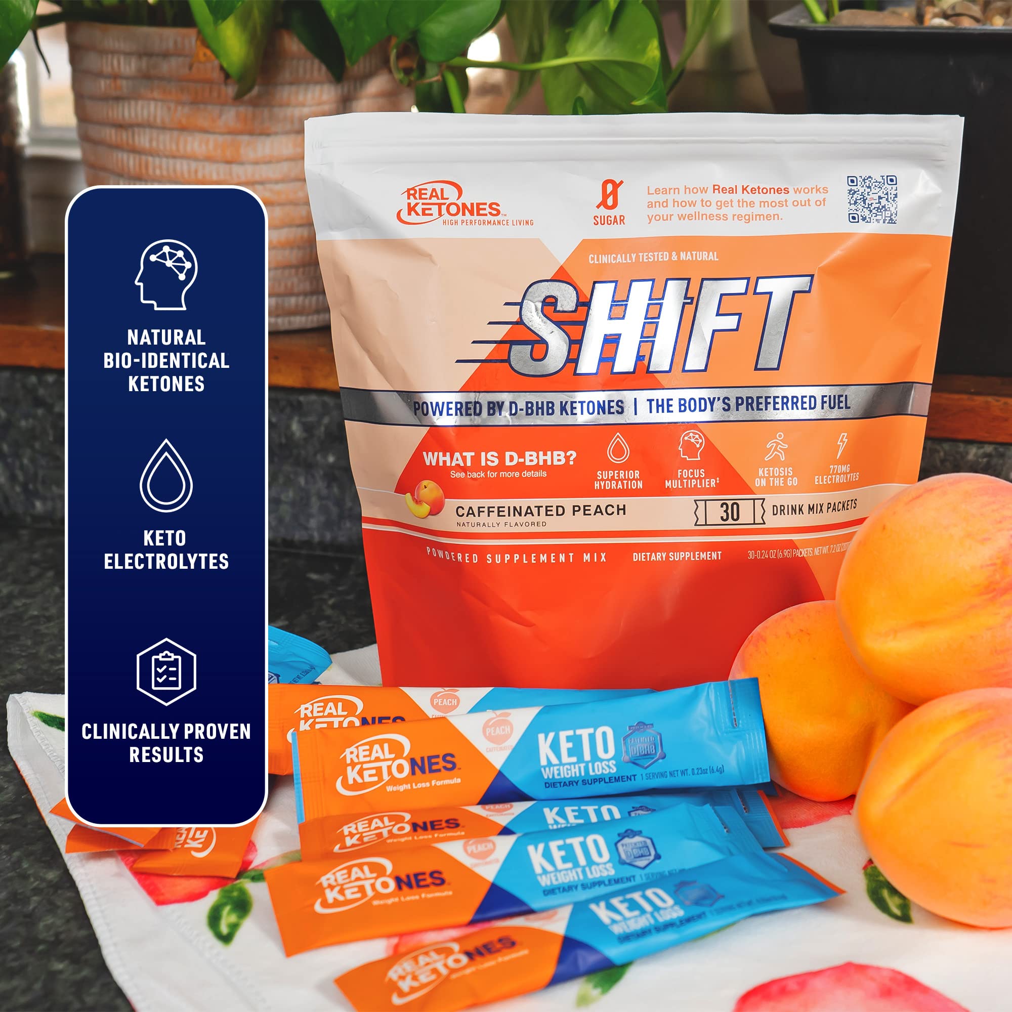 Real Ketones Peach BHB electrolyte packet ideal for stay-hydrated workouts