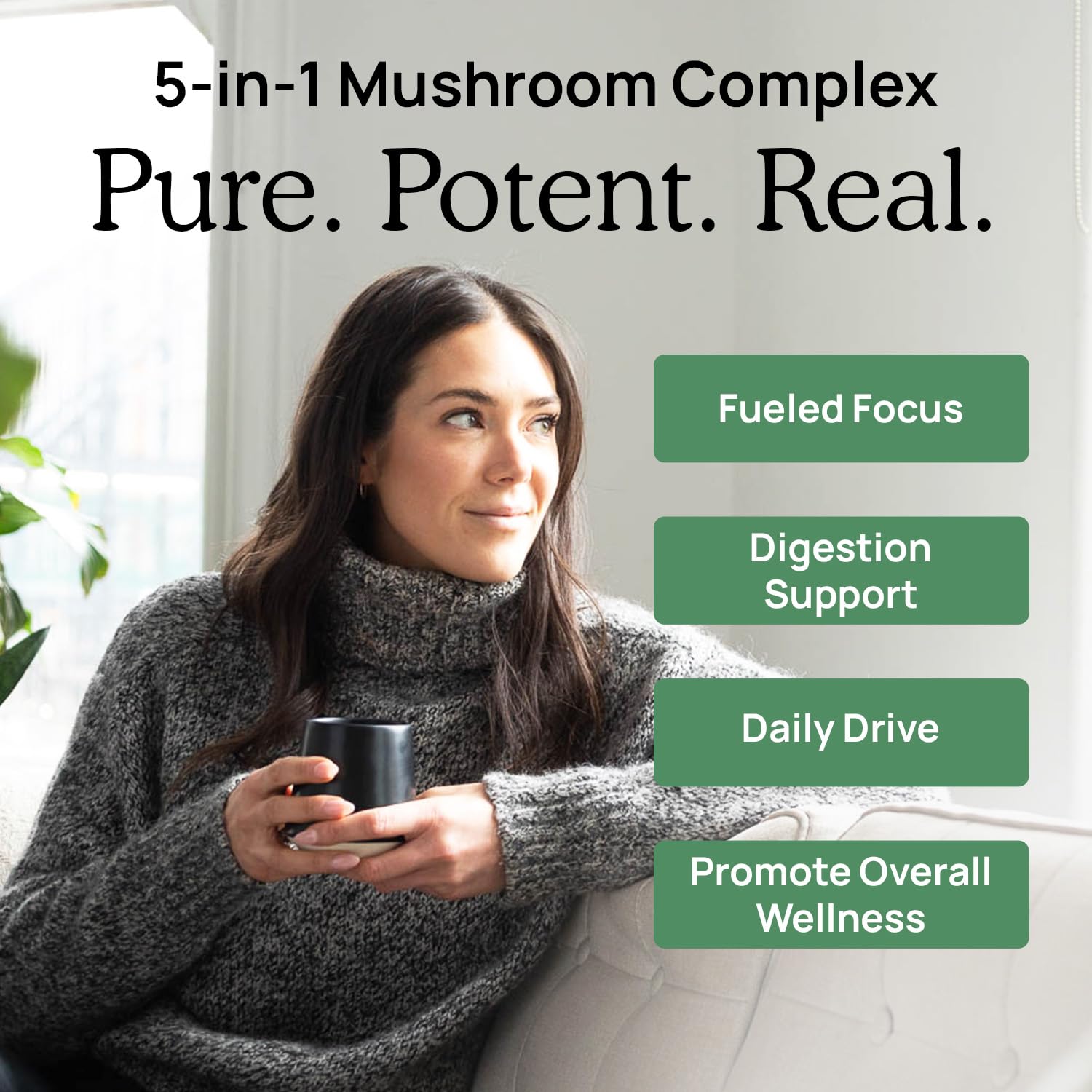 Real Mushrooms beta-glucans test result graphic, illustrating >20% per capsule.
