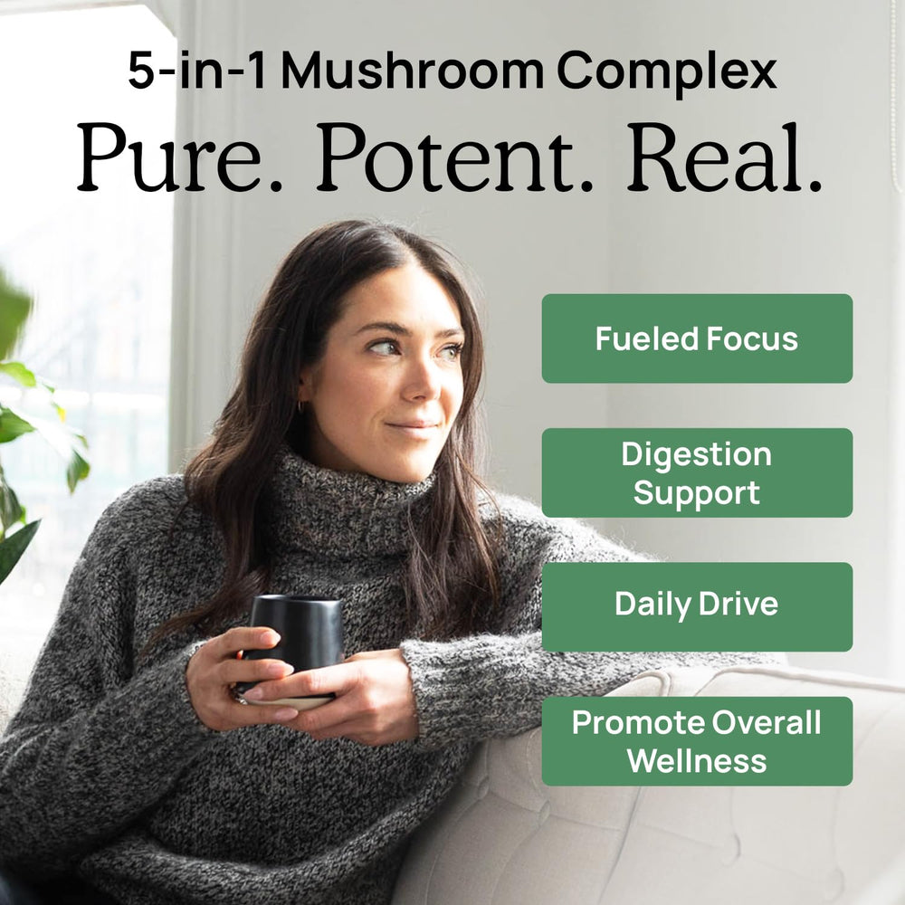 Real Mushrooms beta-glucans test result graphic, illustrating >20% per capsule.
