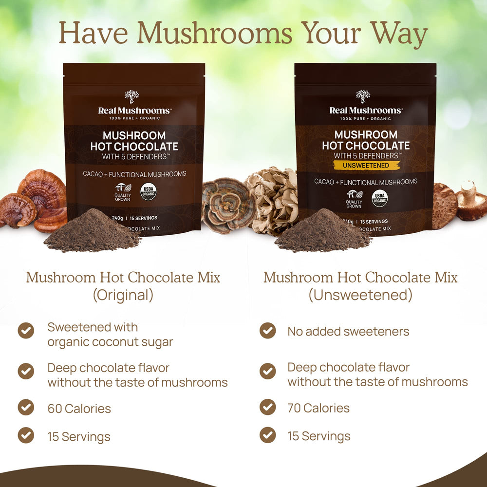 Real Mushrooms hot chocolate morning ritual in a sunny kitchen