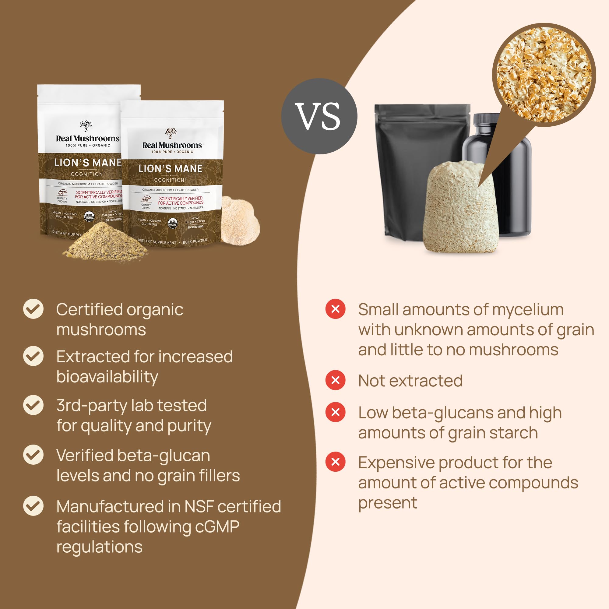 Real Mushrooms Lion's Mane powder stirred into tea for versatile ongoing routines.