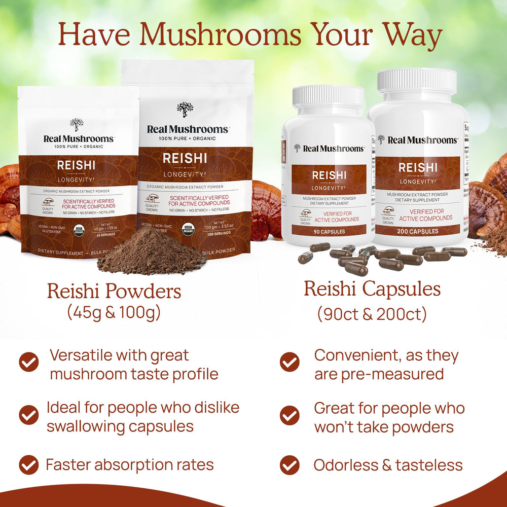 Real Mushrooms Reishi beta-glucans test proof shows potency verification.