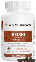 Real Mushrooms Reishi Capsules – Organic Fruiting-Body Red Reishi Extract, 200 Count