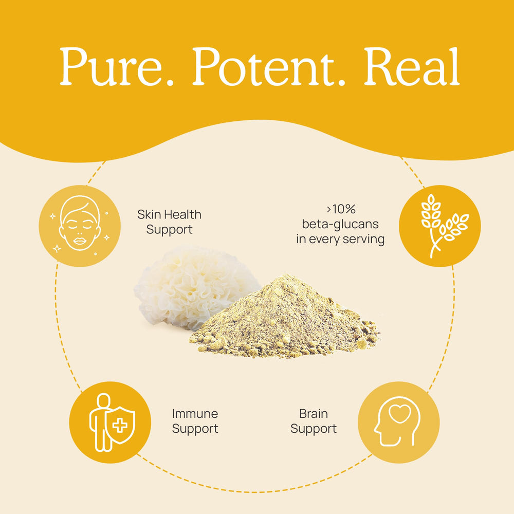 Real Mushrooms Tremella capsules shown with lab test verification for quality.