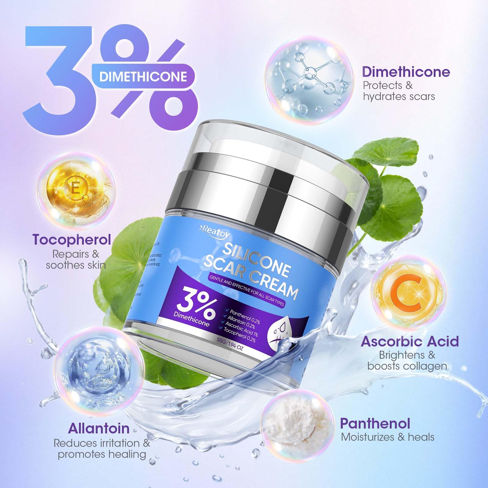 Cream texture close-up shows smooth, non-greasy application for sensitive skin