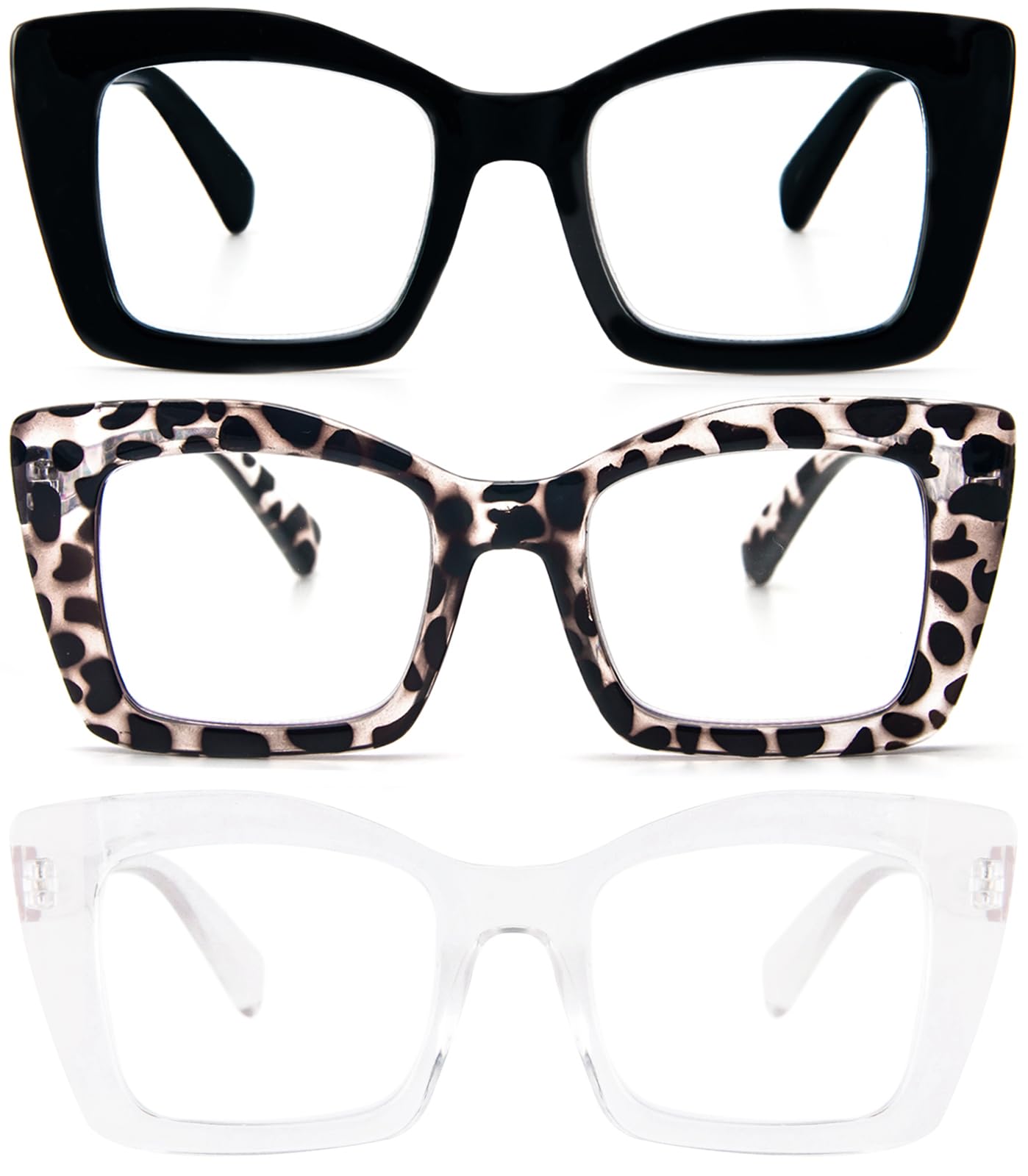 REAVEE 3 Pack oversized square reading glasses in black offer chic Oprah style for all-day wear.