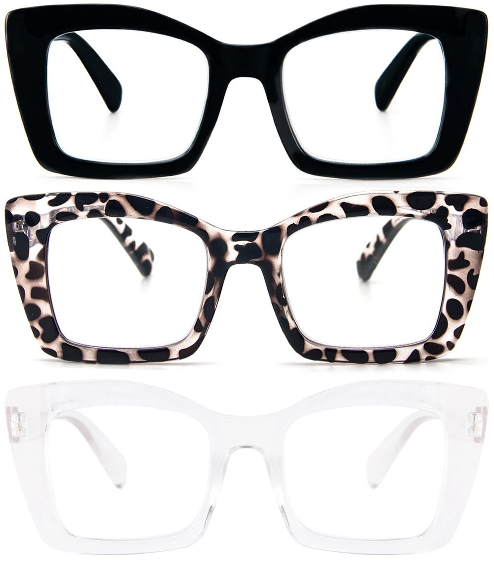 REAVEE 3 Pack oversized square reading glasses in black offer chic Oprah style for all-day wear.