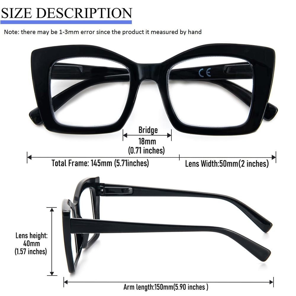 REAVEE oversized square reading glasses in clear frame provide lightweight comfort for everyday use.