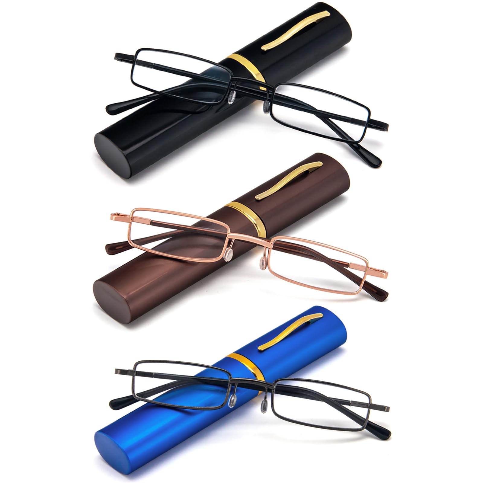 REAVEE 3-pack slim pen reading glasses with black case for portable reading
