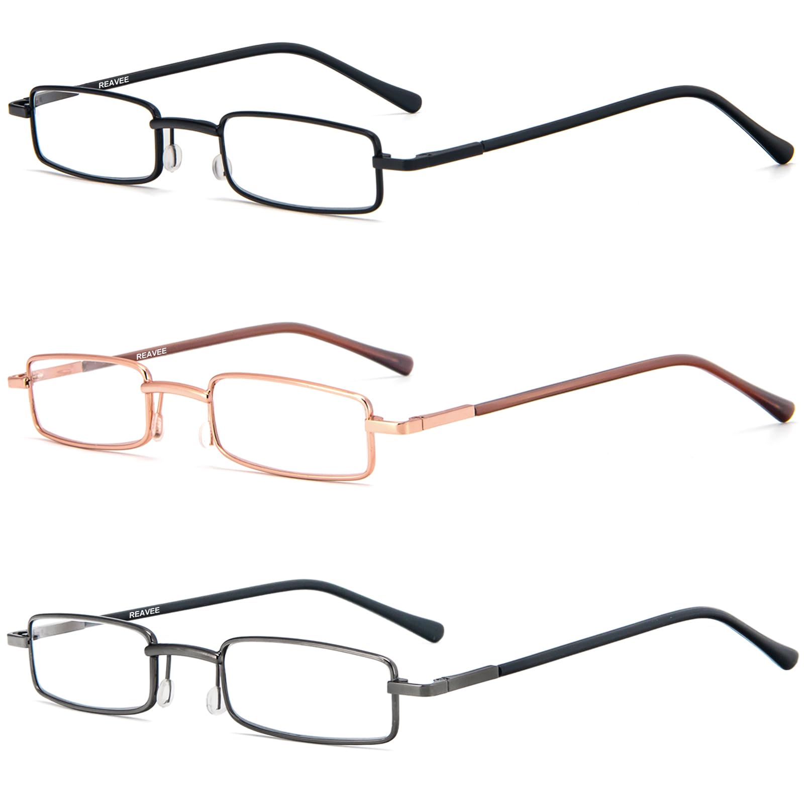 REAVEE 3-pack slim pen reading glasses with brown case for stylish daily use