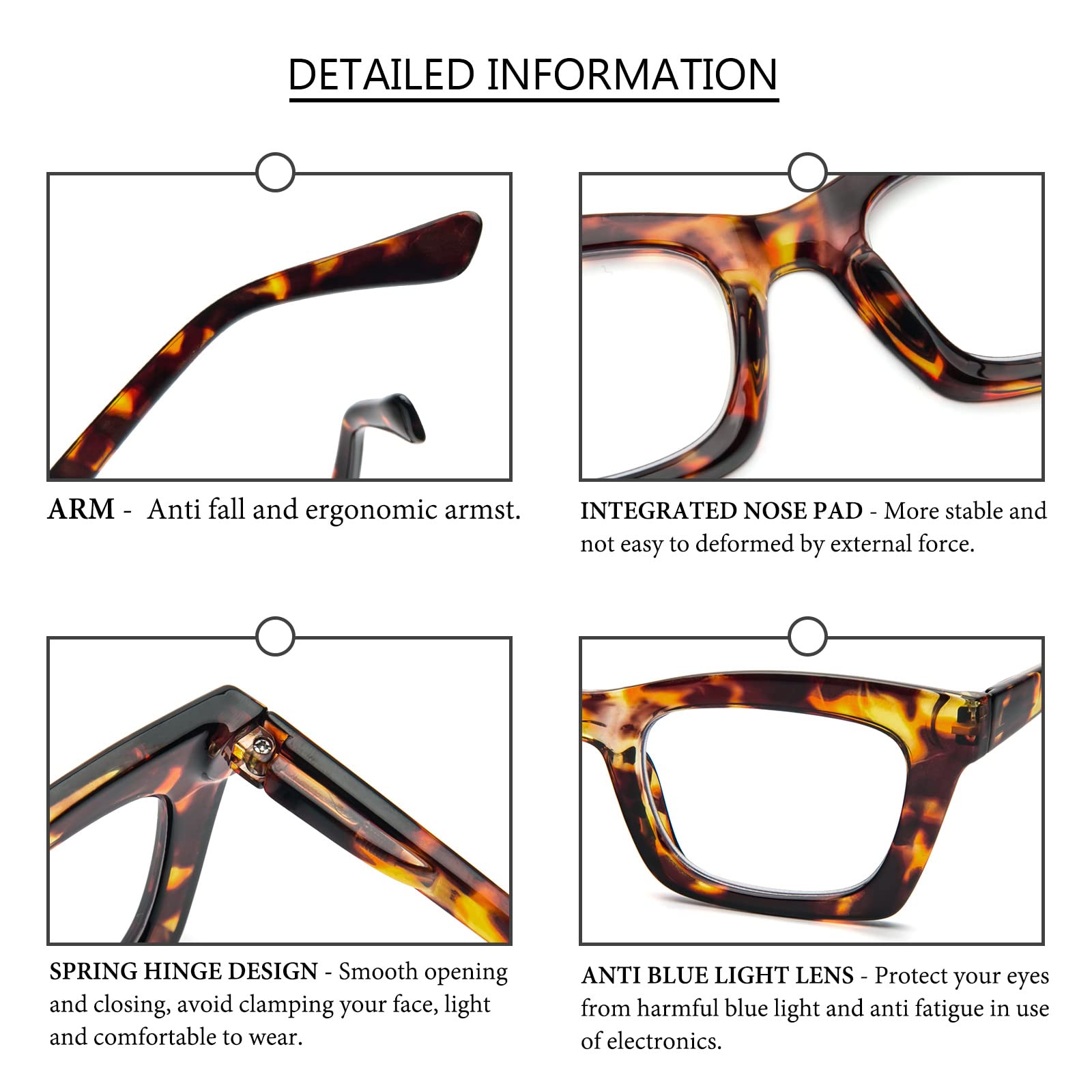 REAVEE anti-glare lenses improve clarity for screen reading and videos.