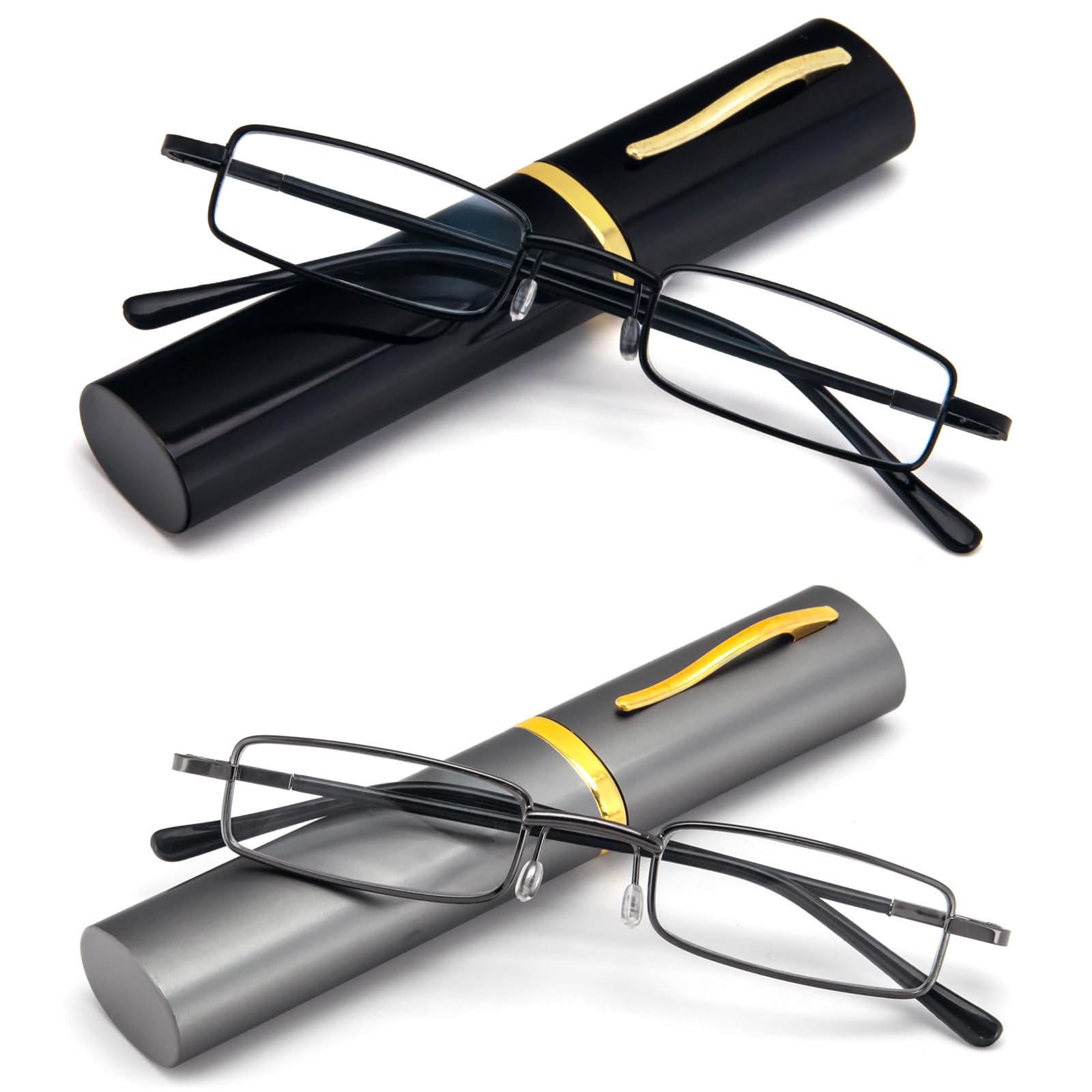 Gafas REAVEE de lectura delgadas en un pack compacto para lectura móvil.
