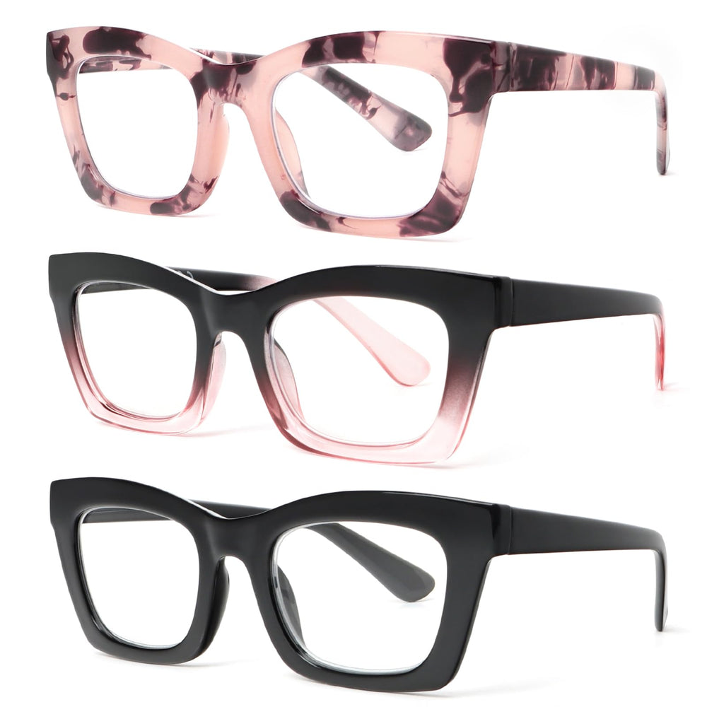 REAVEE Oprah-style reading glasses with black frame and blue light blocking for screen use