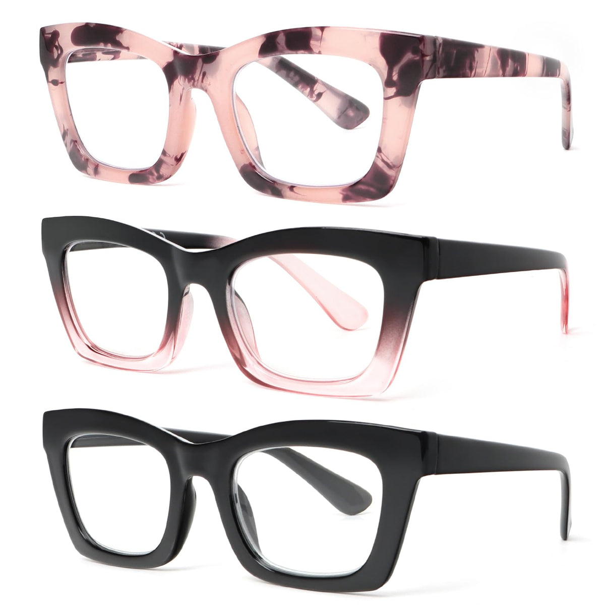 REAVEE Oprah-style reading glasses with black frame and blue light blocking for screen use