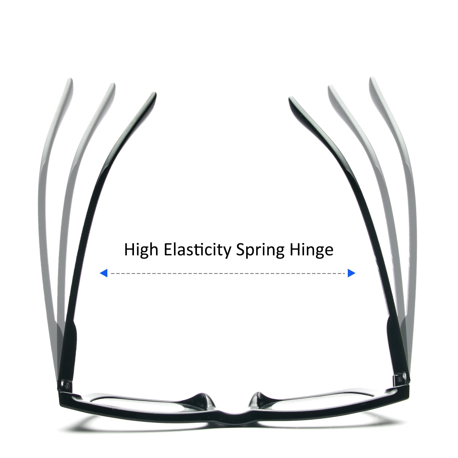 REAVEE spring hinges closeup on Oprah-style glasses for comfortable wear