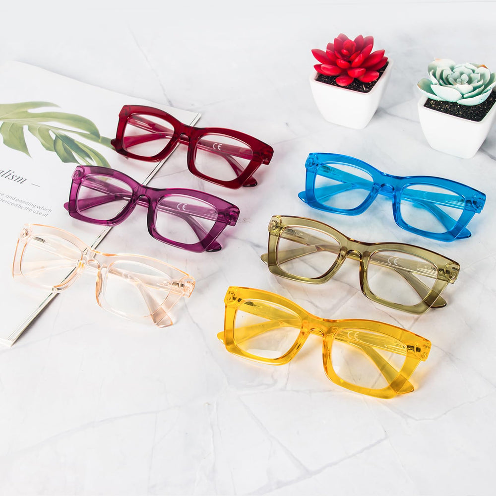 REAVEE reading glasses worn on face showing chic square style