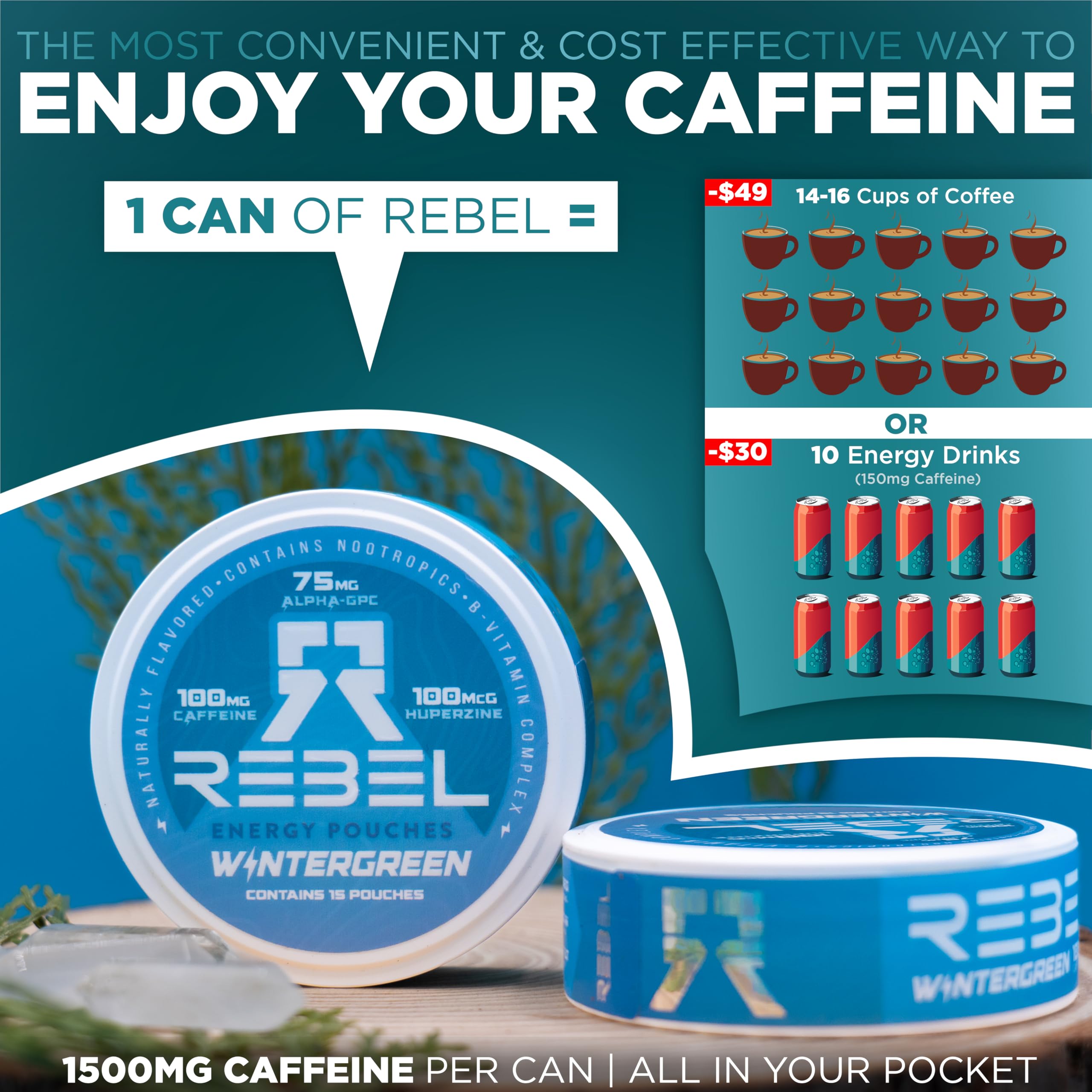 Rebel Supplements on-the-go energy pack ideal for study or work sessions.