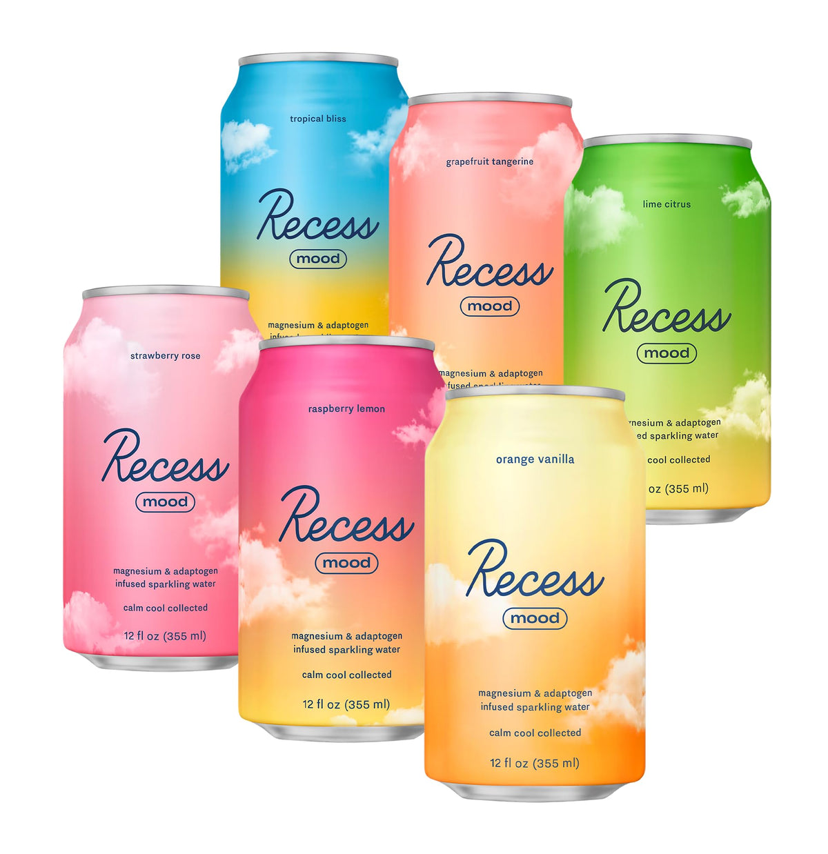 Recess Mood 12-pack front view for relaxing evenings with flavor variety.