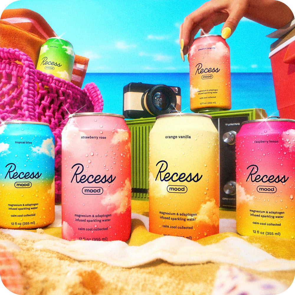 Recess Mood Orange Vanilla can showcases bright citrus with calming notes.