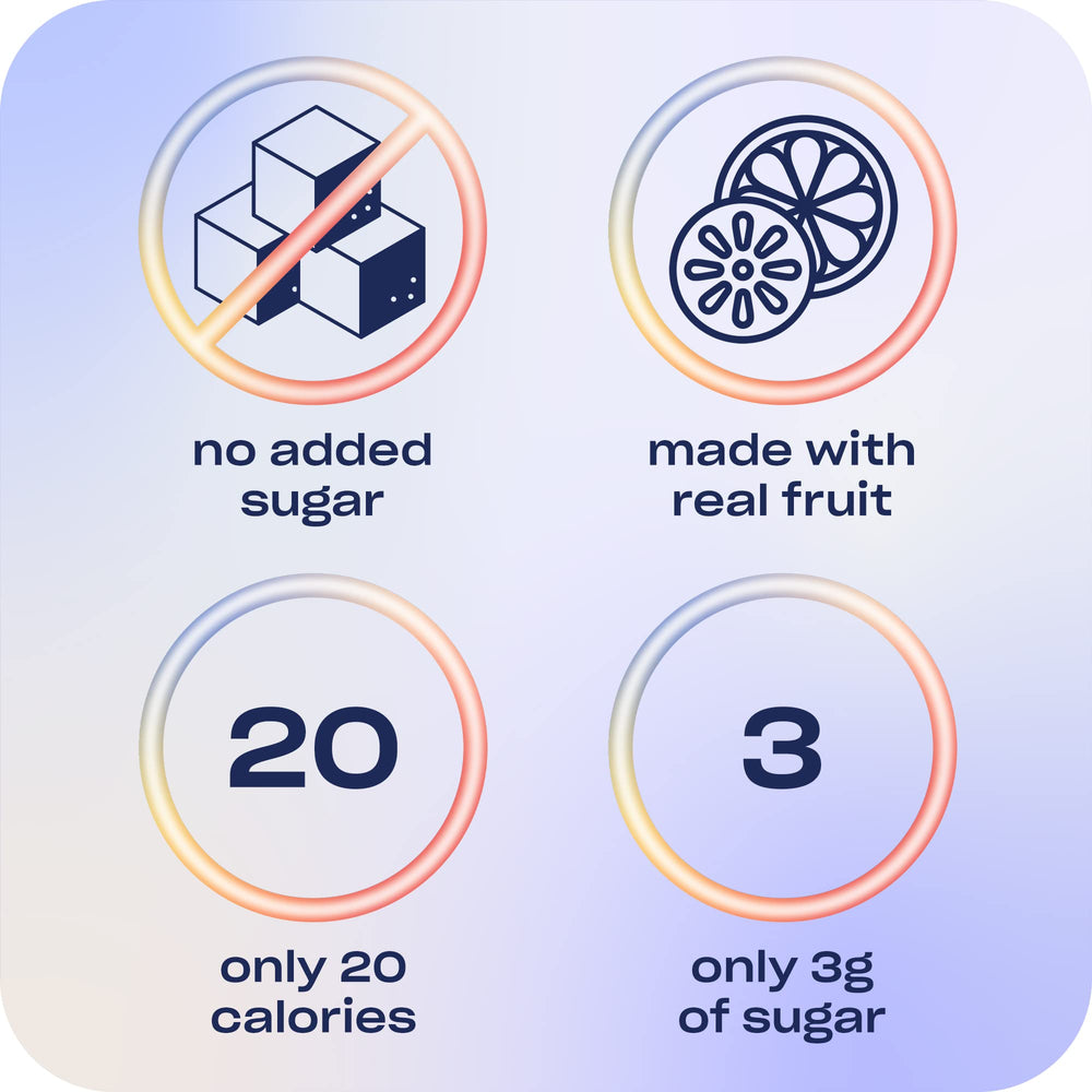 Recess Mood no added sugar label emphasizes low calories.