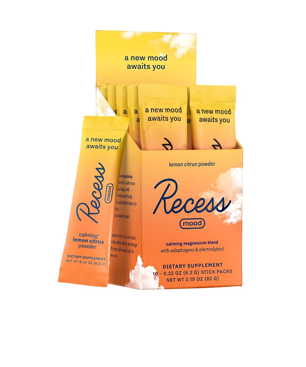 Recess Mood Powder lemon citrus bottle ready to add calm to your drink
