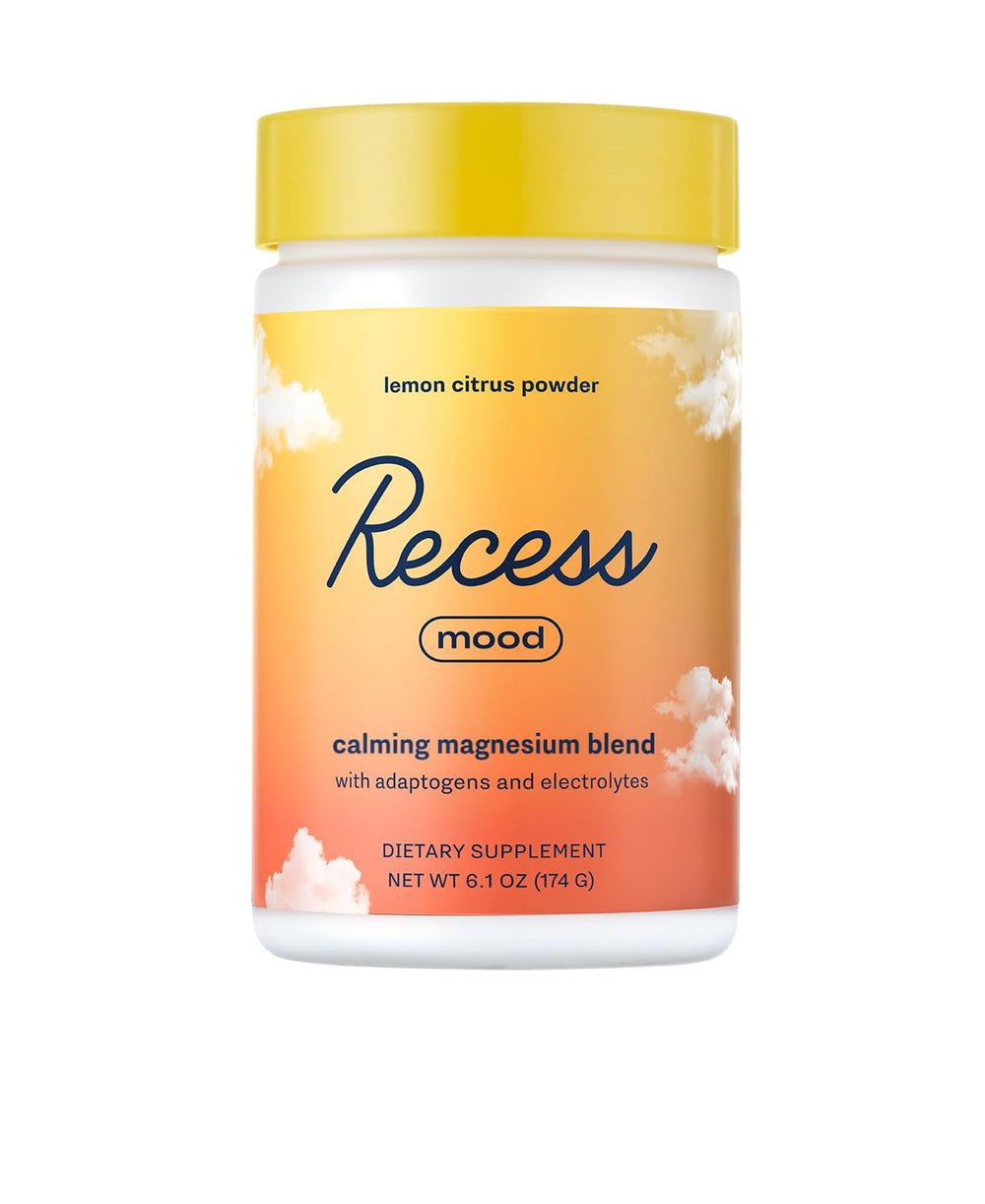 Recess Mood Powder Lemon Citrus tub ready to mix for a calming evening