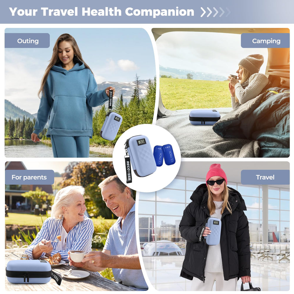 RecoverJoy insulin cooler travel case blue, holds multiple pens and supplies for easy travel.