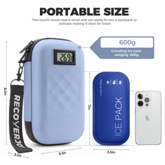 RecoverJoy insulin cooler travel case blue, interior compartment keeps pens organized.
