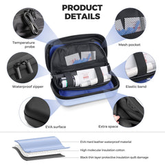 RecoverJoy insulin cooler travel case blue, temperature display helps monitor conditions on the go.