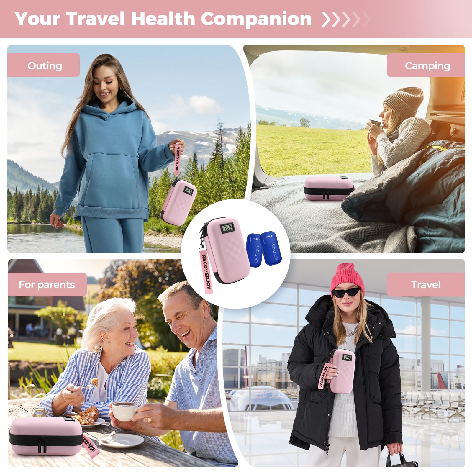 RecoverJoy insulin cooler case compact dimensions fit carry-on bags