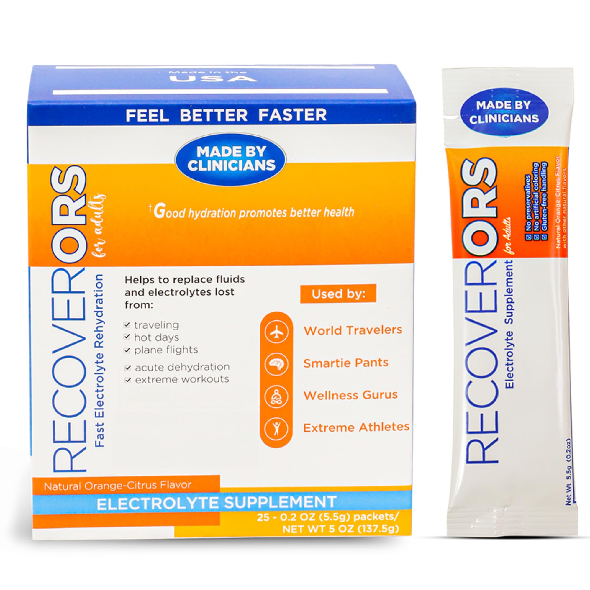 RecoverORS 8 in 1 electrolyte packaging front for keto-friendly hydration