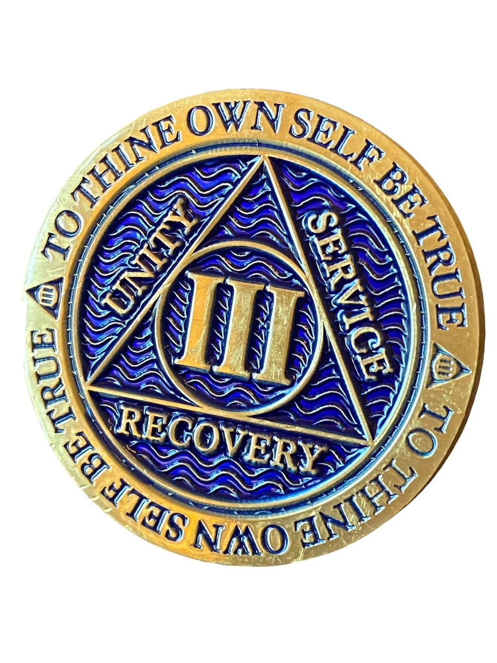 RecoveryChip 3Year AA medallion front reflex design with antique bronze and blue finish