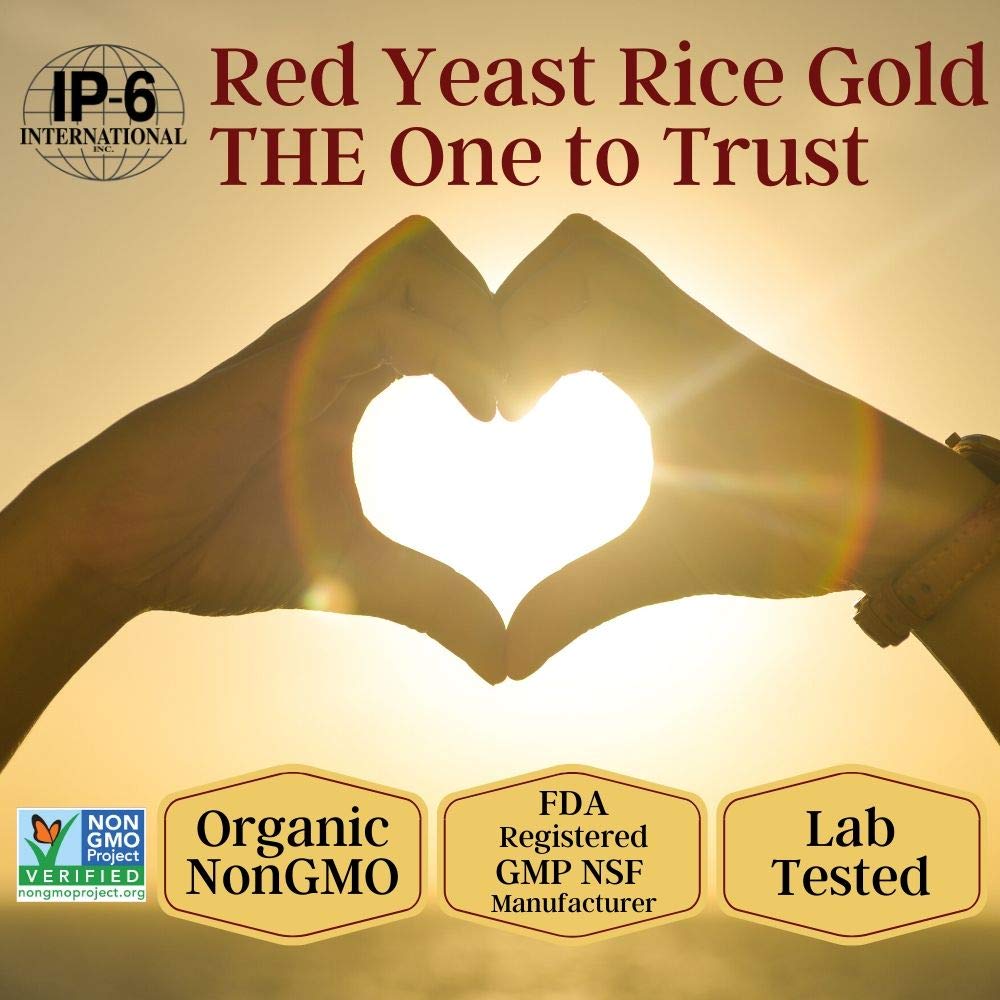 Red Yeast Rice Gold bottle with NSF note indicates manufacturing quality control.