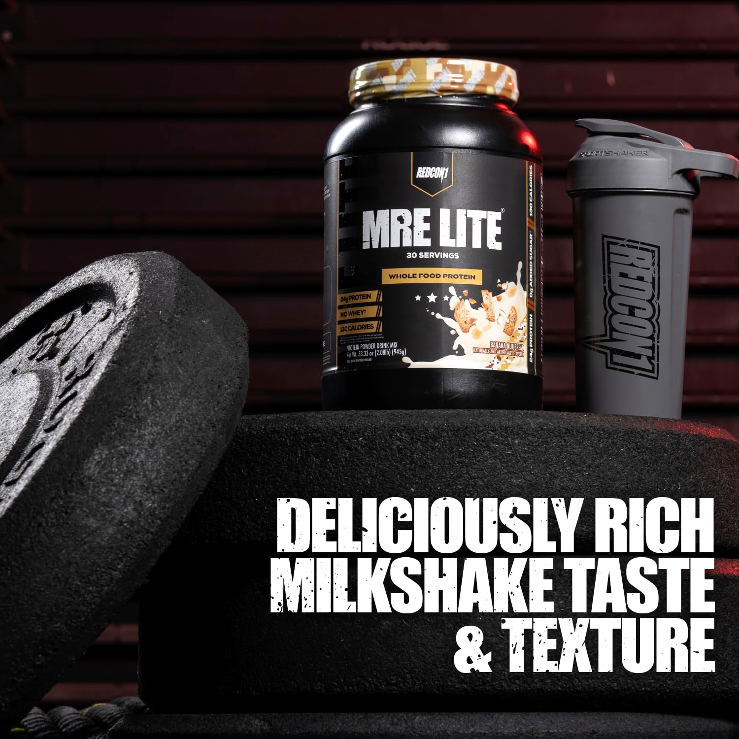 REDCON1 MRE Lite nutrition-facts panel highlights 24g protein per serving.