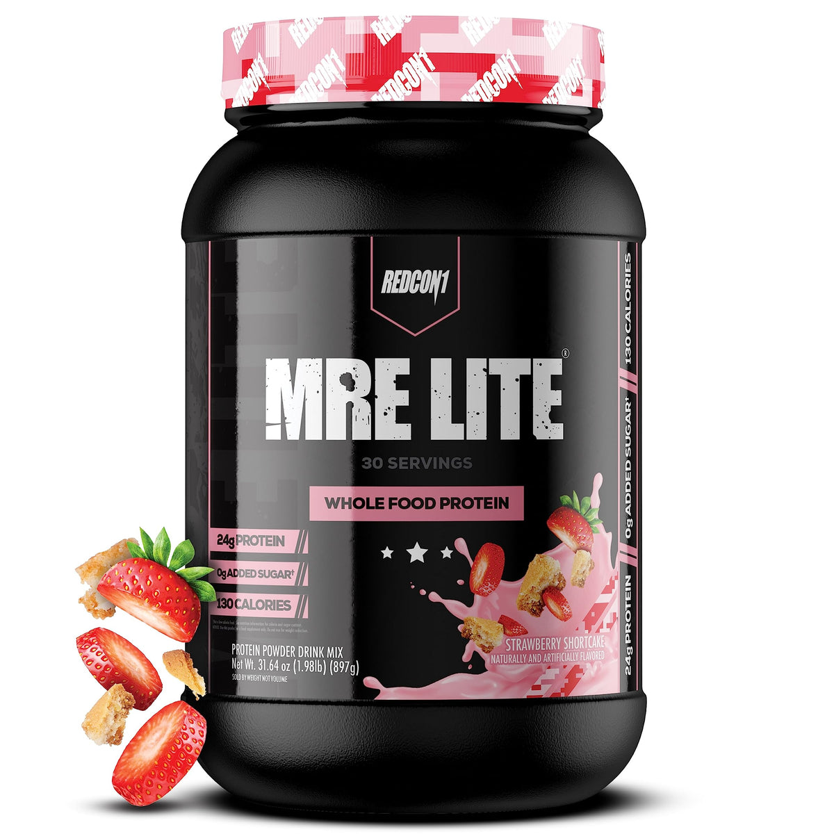 REDCON1 MRE Lite Strawberry Shortcake bottle, a low-carb protein option.