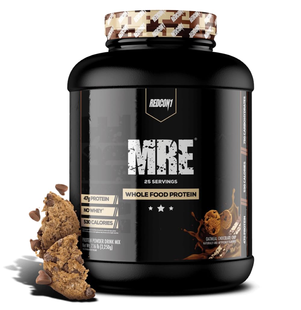 REDCON1 MRE protein bottle front label highlighting a high-protein meal replacement option