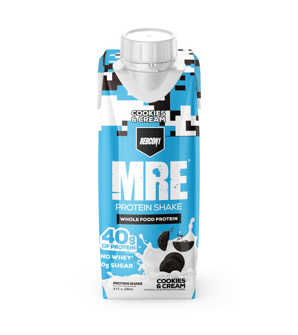 REDCON1 MRE whole-food protein blend bowl highlights diverse protein sources.