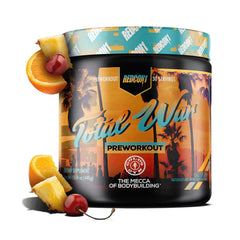 Redcon1 Total War Cali Splash bottle fuels intense workouts with bold caffeine energy.