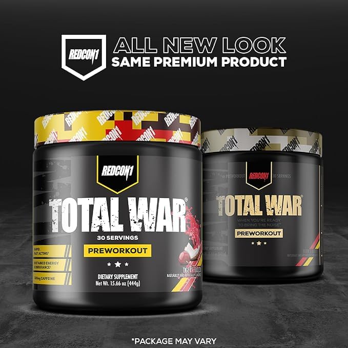 Redcon1 Total War green tea extract label indicating natural energy support.