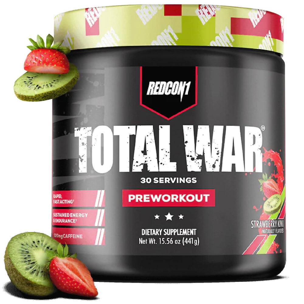 REDCON1 Total War canister with Strawberry Kiwi flavor fuels focused energy and endurance.
