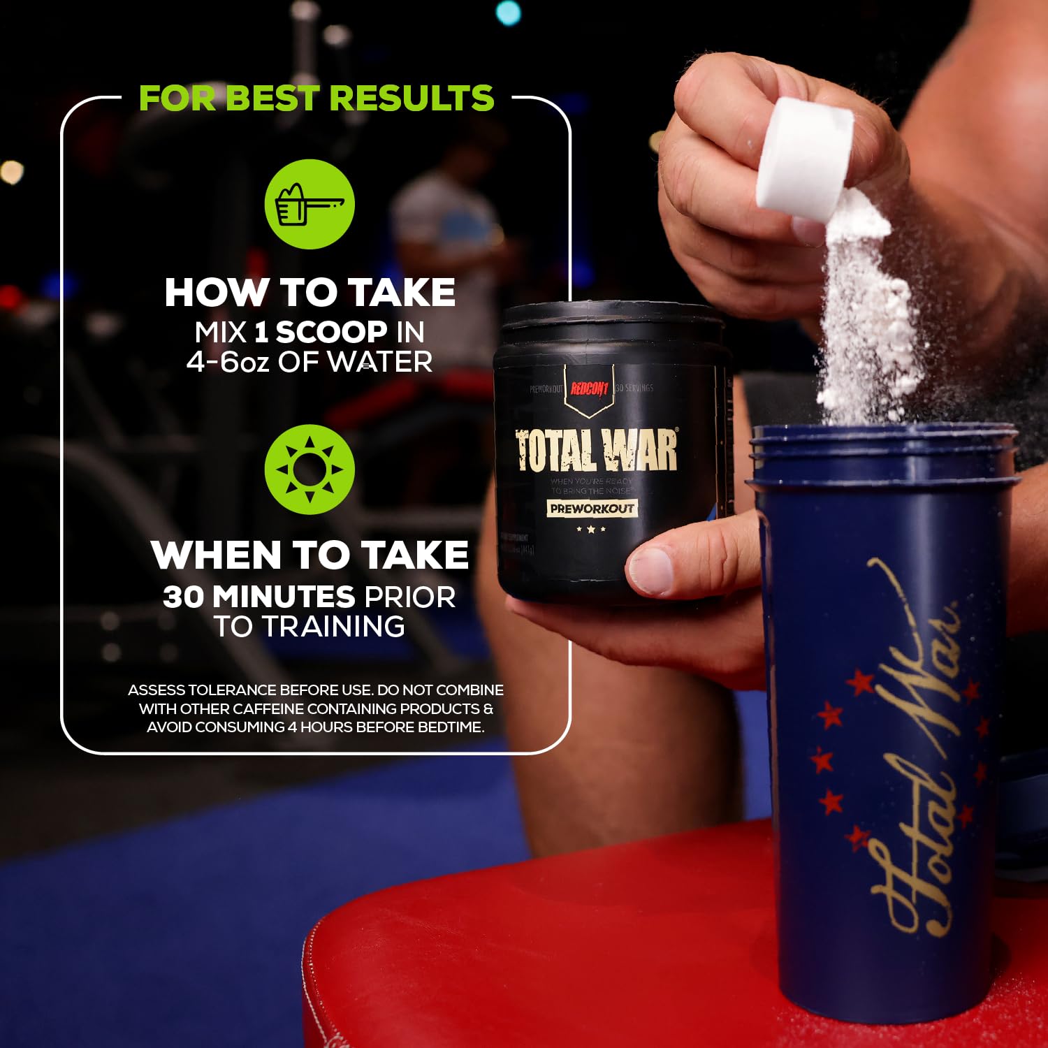 REDCON1 Total War usage graphic showing 30 servings for workouts