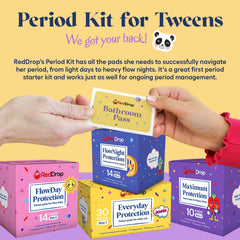 RedDrop FlowDay pads close-up, light daily protection for tweens.