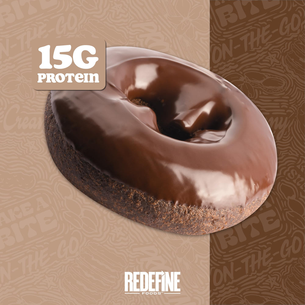 REDEFINE Chocolate Protein Donut nutrition panel, 15g protein per serving
