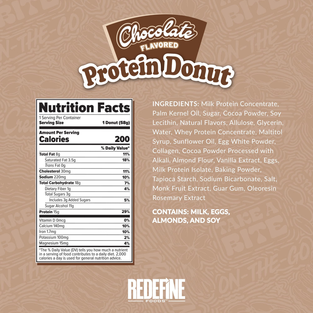 REDEFINE Protein Donut packaging close-up highlighting no artificial ingredients