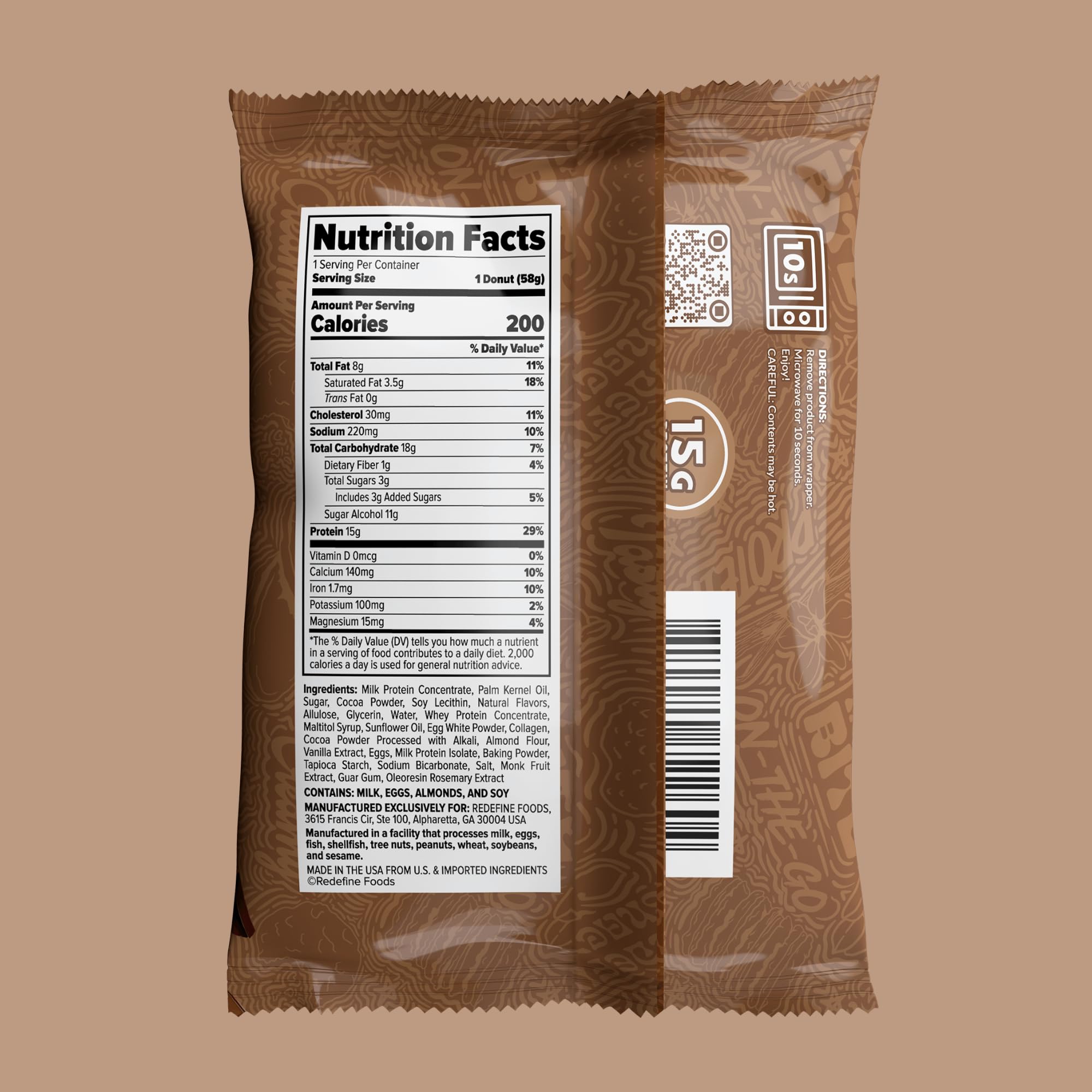 REDEFINE Chocolate Protein Donut texture close-up, rich chocolate glaze