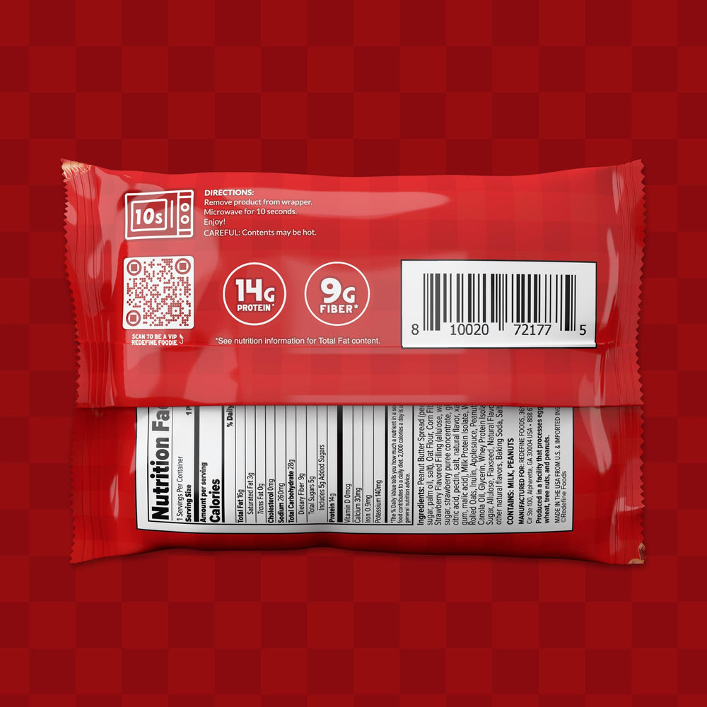 REDEFINE Oatmeal Protein Pie cross-section highlights protein and fiber per serving