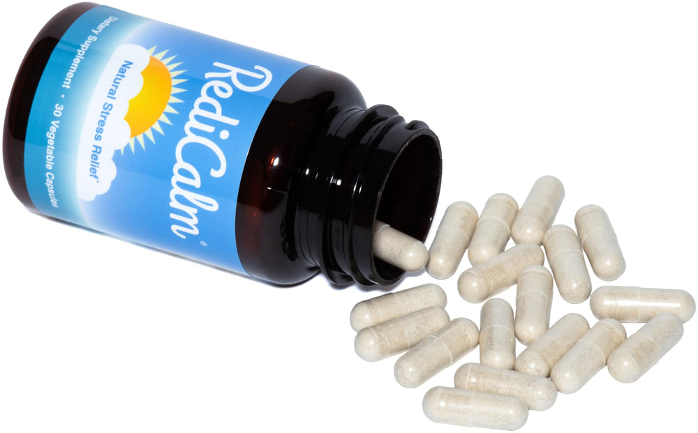 RediCalm capsules in bottle, 30-count, easy daily use.