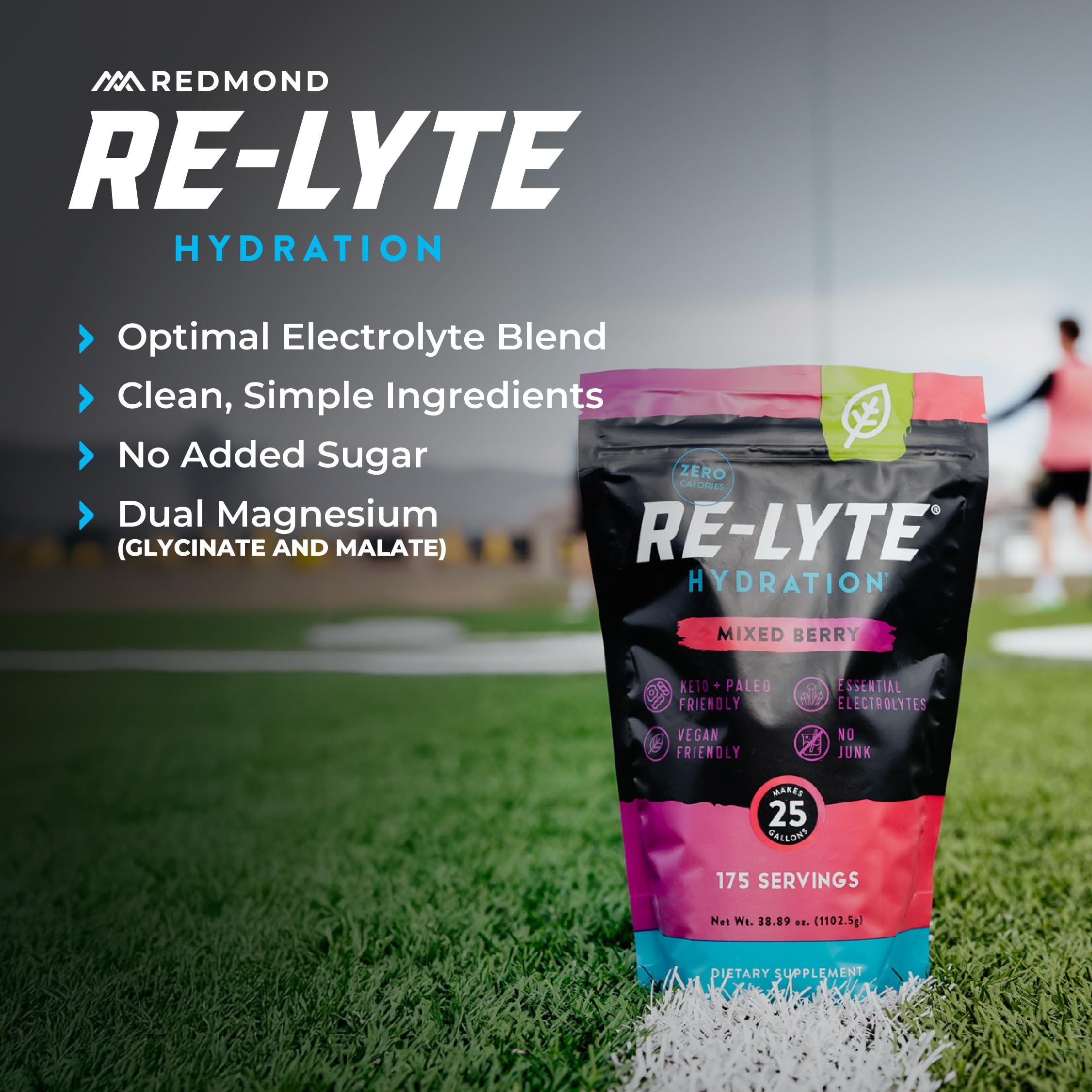 Redmond Re-Lyte bulk pouch front label showing 175 servings