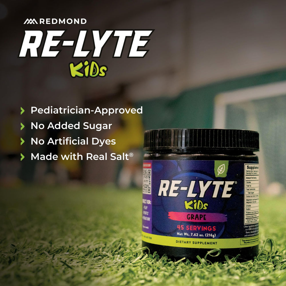 Real Salt mineral blend beside the Re-Lyte Kids powder