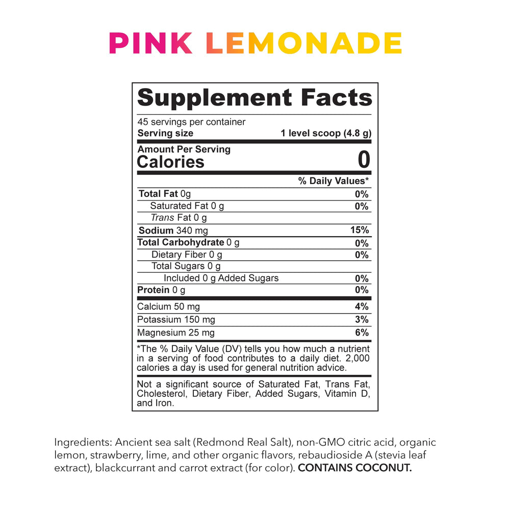 REDMOND Re-Lyte Kids Pink Lemonade dissolving in water with vibrant color
